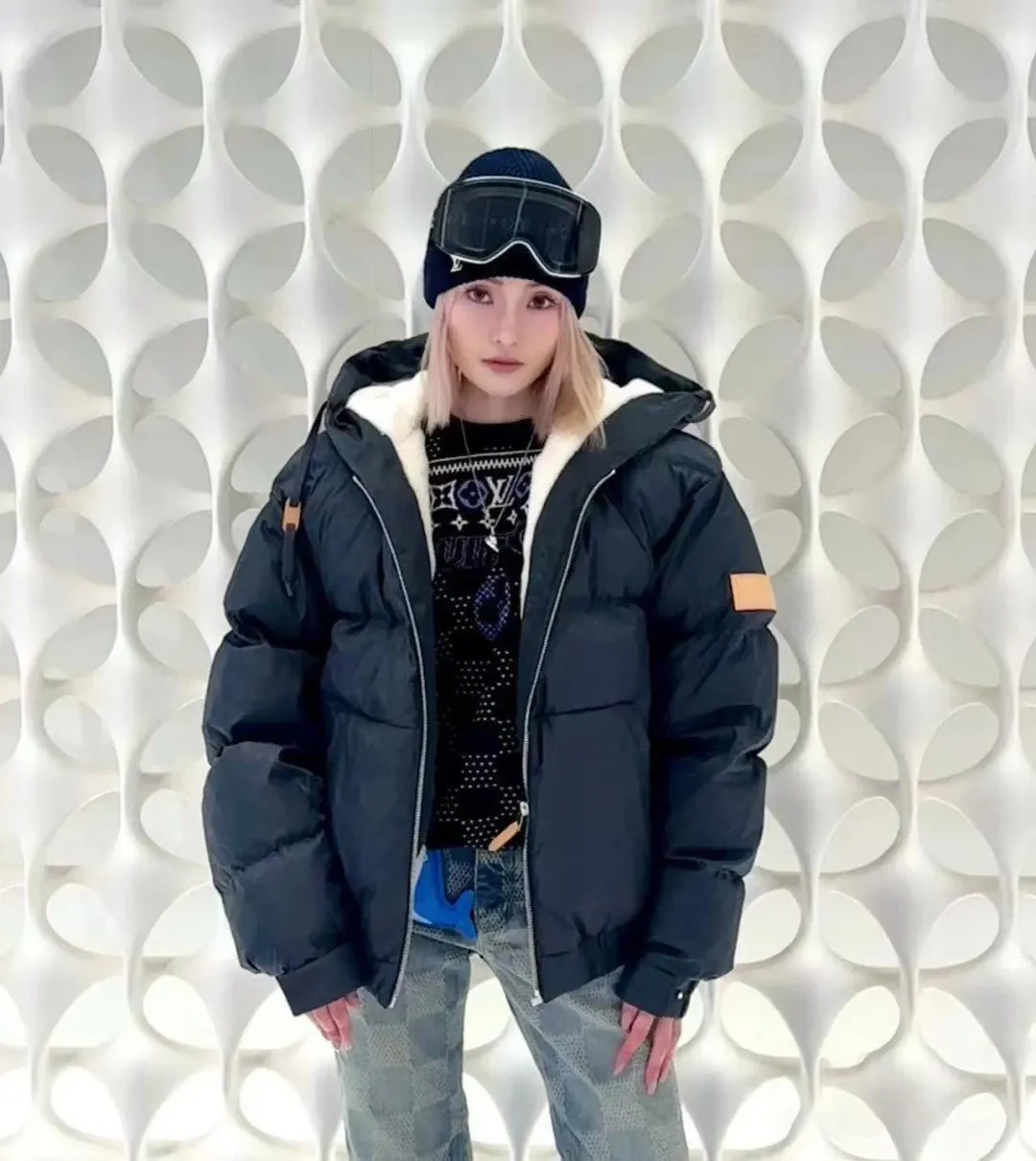 Louis Vuitton/Louis Vuitton SKI Ski Series Dark Pattern Armband Hooded Down Jacket